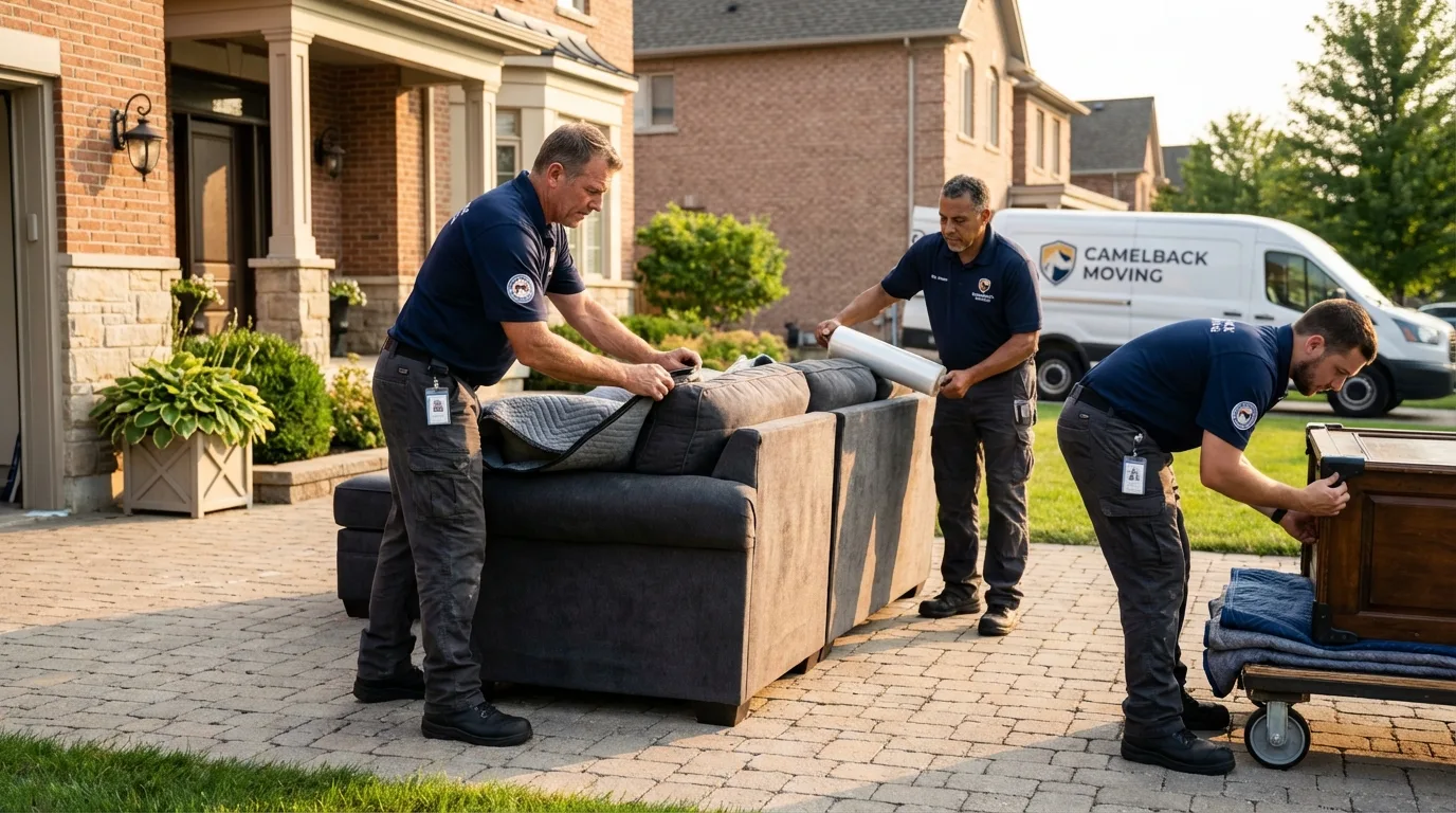 Large estate moving crew wrapping furniture in Carthage, IL